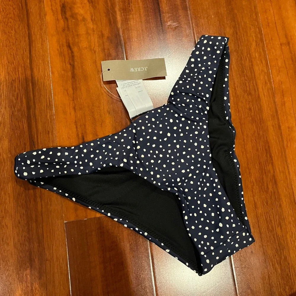 JCrew XXS Bikini Swim‎ Bottom Navy Blue White Polka Dot BH535 New NWT Size 2XS